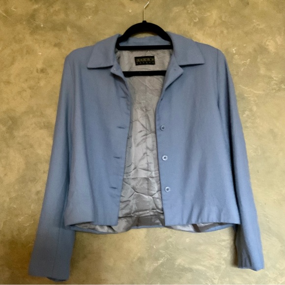 Vintage Linda Lundstrom Wool Blend Button Down Cropped Blazer Jacket - Picture 3 of 4